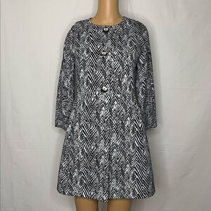 CAbi Zigzag Chevron Ponte Knit Jacket Trench Coat Fit & Flare Black White 3034